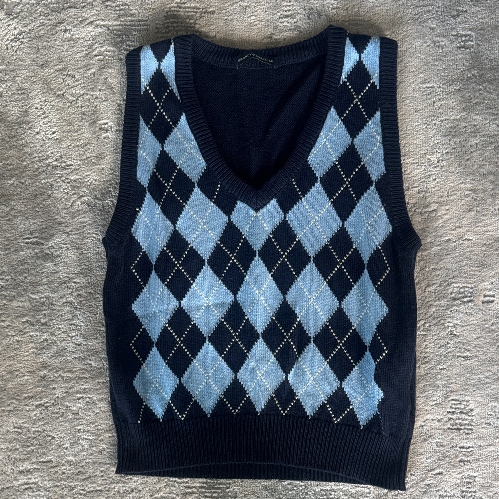 Brandy Melville Blue and Black Argyle Tank Top